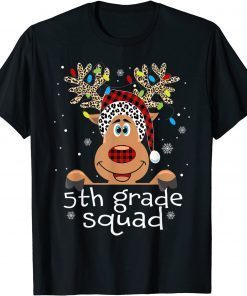 5th Grade Squad Plaid Reindeer Santa Hat Teacher Christmas Gift Shirt