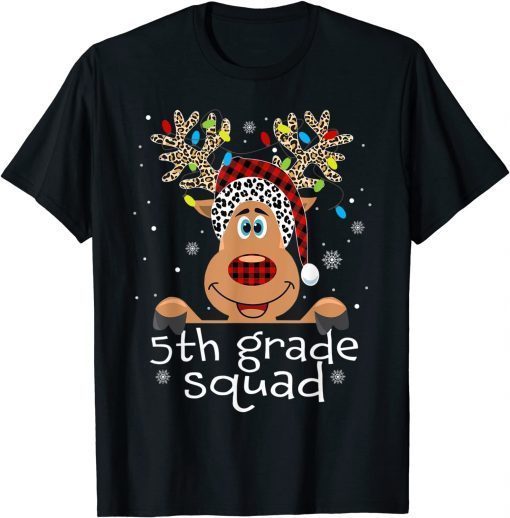 5th Grade Squad Plaid Reindeer Santa Hat Teacher Christmas Gift Shirt