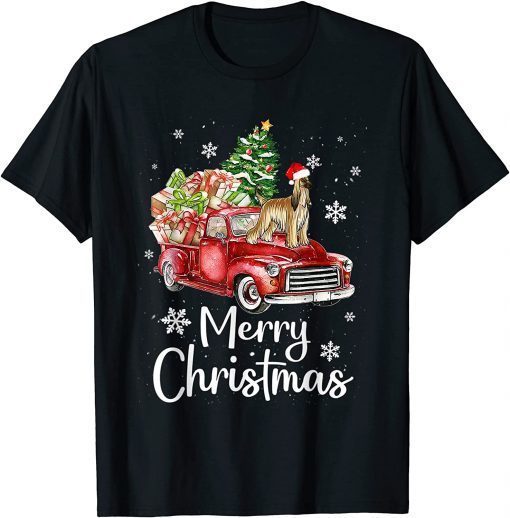 Afghan Hound Riding Red Truck Xmas Merry Christmas T-Shirt