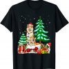 Akita Dog Wearing Christmas Hat Tree Lights 2021 T-Shirt