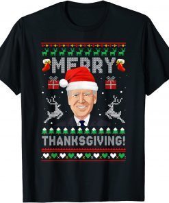 Anti Biden Merry Thanksgiving Santa Hat Ugly Christmas Unisex Shirt