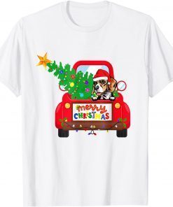 Beagle Dog Riding Red Truck Christmas Pajama Gift T-Shirt