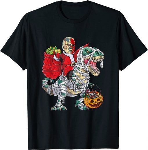 Biden Riding Dinosaur T rex Christmas T-Shirt