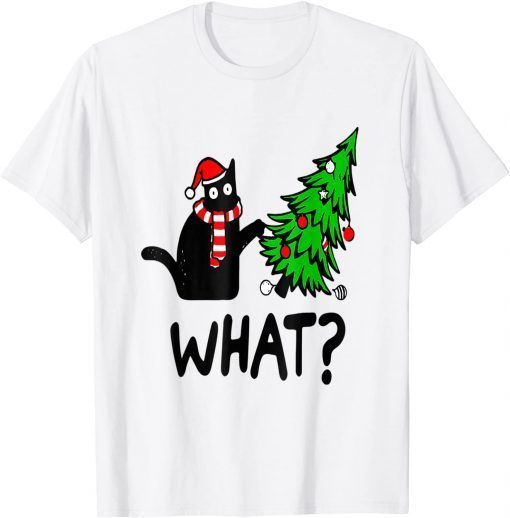 Black Cat Gift Pushing Christmas Tree Over Cat What Unisex Shirt