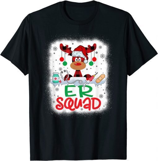 Bleached Reindeer Plaid Santa Hat ER Squad Nurse Christmas Classic Shirt