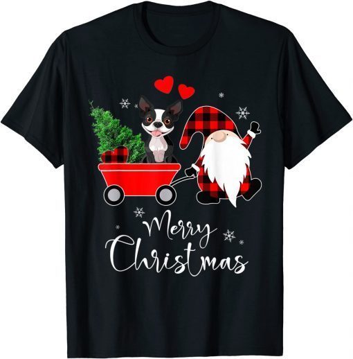 Boston Terrier Dog Christmas with Santa Hat Pajamas Classic T-Shirt