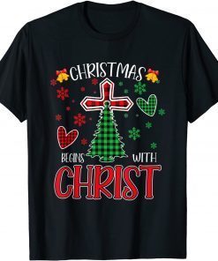 Buffalo Plaid Christian Jesus Christmas Begins With Christ Classic Shirt