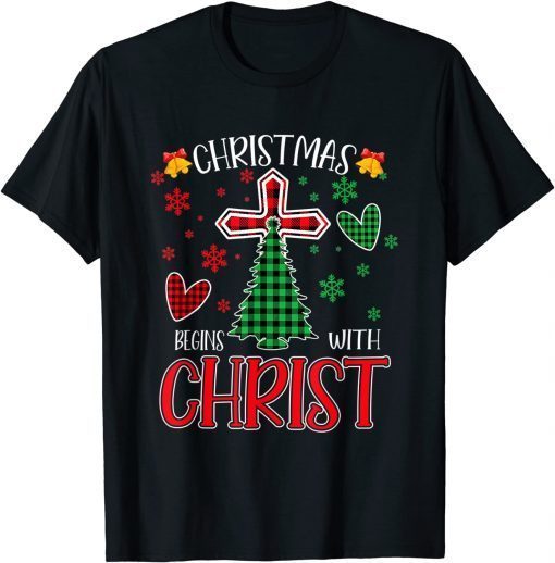 Buffalo Plaid Christian Jesus Christmas Begins With Christ Classic Shirt