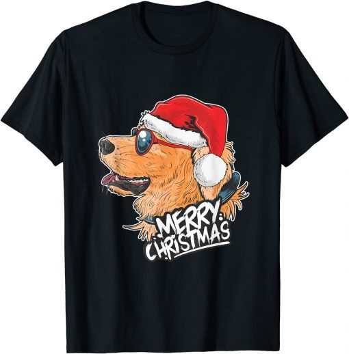 Christmas A Golden Dog Santa Hat On Xmas 2021 Shirt