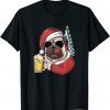 Christmas A Pitbull Dog Santa Hat And Drink Beer On Xmas Unisex Shirt