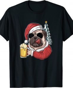 Christmas A Pitbull Dog Santa Hat And Drink Beer On Xmas Unisex Shirt