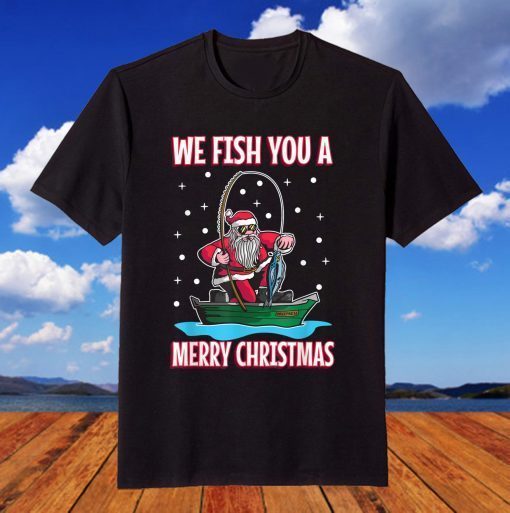 Christmas Costume Fisherman fishing Cool Santa Claus T-Shirt