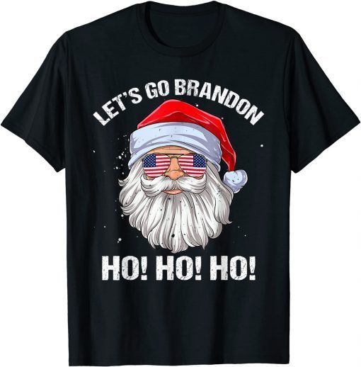 Christmas Let's Go Bradon Santa Brandon USA Flag Glasses Tee Shirt