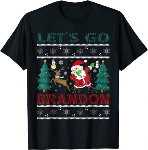 Christmas Let's Go Brandon Santa Dabbing Snowman Reindeer Shirt