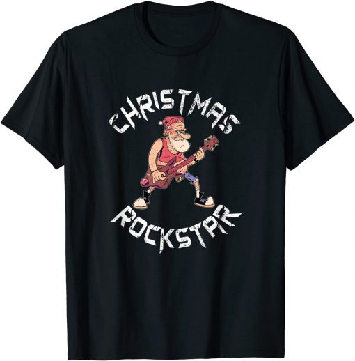 Christmas Rockstar Santa Plays The Guitar Xmas Unisex Shirt