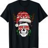 Christmas Skull Messy Bun Reindeer Santa Hat Unisex Shirt
