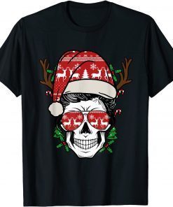 Christmas Skull Messy Bun Reindeer Santa Hat Unisex Shirt