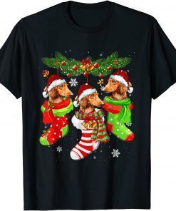 Dachshunds Christmas In Stockings Dachshund Xmas Ornaments Gift T-Shirt