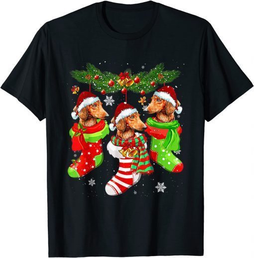 Dachshunds Christmas In Stockings Dachshund Xmas Ornaments Gift T-Shirt