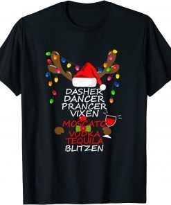 Dasher Dancer Prancer Funny Wine Reindeer Christmas Unisex Shirt