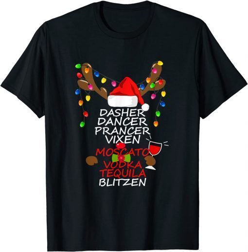 Dasher Dancer Prancer Funny Wine Reindeer Christmas Unisex Shirt