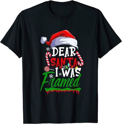 Dear Santa I Was Framed Christmas Candy Cane Naught Limited Shirt