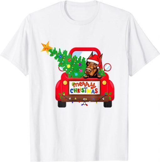 Doberman Dog Riding Red Truck Christmas Pajama Classic Shirt