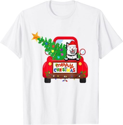 Finnish Lapphund Dog Riding Red Truck Christmas Pajama T-Shirt