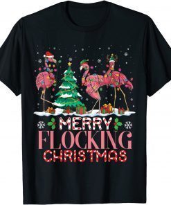 Flamingo Santa Hat Reindeer Xmas Merry Flocking Christmas Classic Shirt