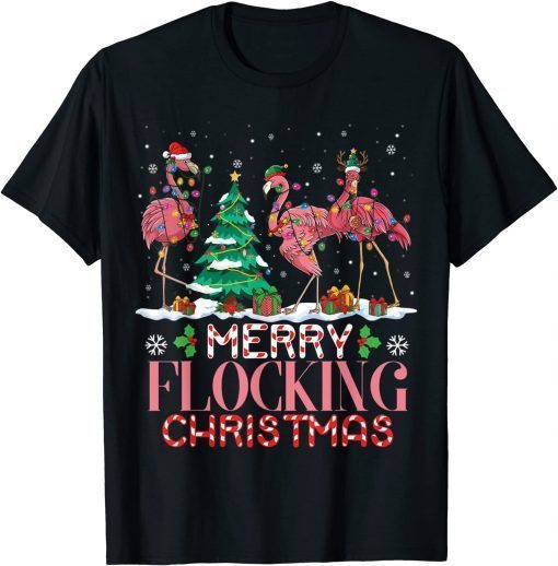 Flamingo Santa Hat Reindeer Xmas Merry Flocking Christmas Classic Shirt