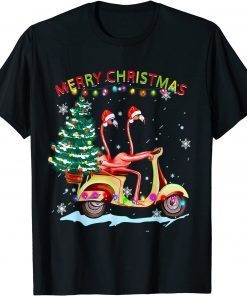 Flamingo Santa Hat Xmas Light Motobike Christmas Holiday Unisex T-Shirt