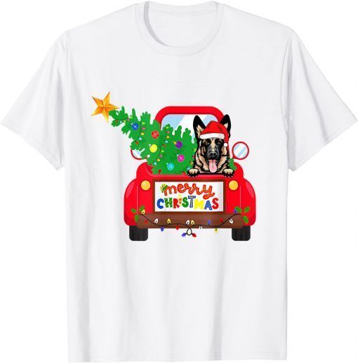 German Shepherd Dog Riding Red Truck Christmas Pajama Classic T-Shirt