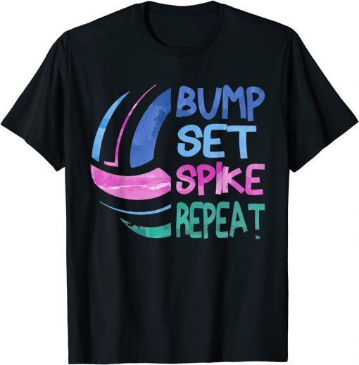 Girls Volleyball Bump Set Spike Repeat Blue Purple Teen 2021 Shirt