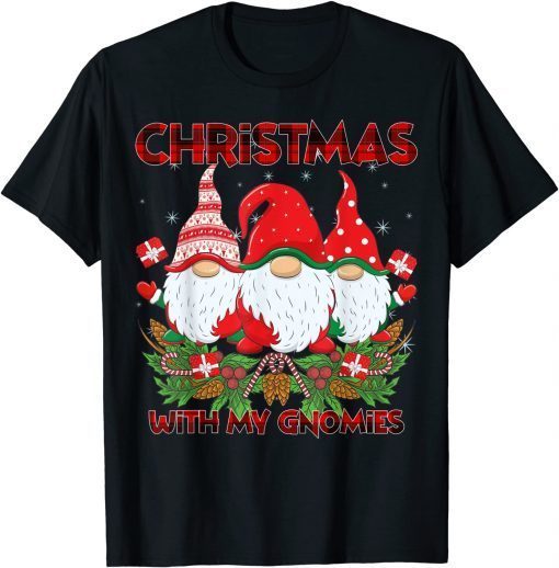 Gnome Family Xmas Santa Christmas Buffalo Red Plaid Tee Shirt