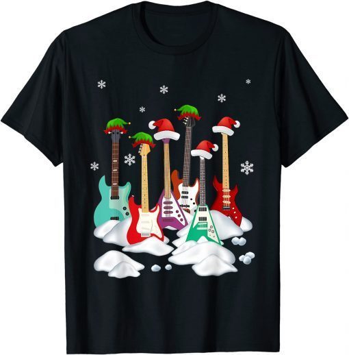 Guitar Santa Hat Christmas Tree Music Loves Xmas T-Shirt