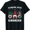 Hanging With Gnomies Christmas Buffalo Plaid Red White Green T-Shirt