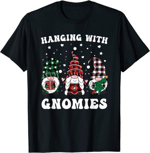 Hanging With Gnomies Christmas Buffalo Plaid Red White Green T-Shirt