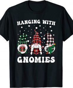 Hanging With Gnomies Christmas Buffalo Plaid Red White Green T-Shirt