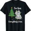 I'm Fine Everything Is Fine Tangled Up Cat Christmas Lights T-Shirt