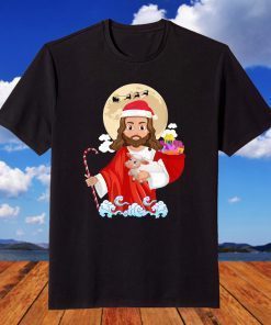 Jesus Christian Santa Hat Reindeer Merry Xmas T-Shirt