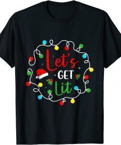 Let's Get Lit Christmas Drinking Lights Santa Matching Classic Shirt