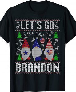 Let's Go Brandon American Heart Flag Gnome Ugly Christmas Unisex T-Shirt