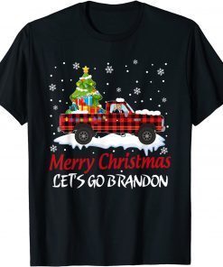 Let's Go Brandon Merry Christmas Trump Riding Plaid Truck Gift Shirt