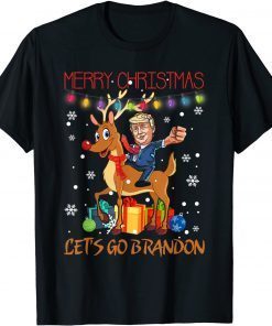 Let's Go Brandon Merry Christmas Trump Riding Reindeer T-Shirt