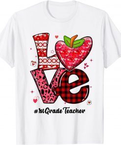 Love 1st Grade Teacher Leopard Heart Valentines Day Unisex Shirt