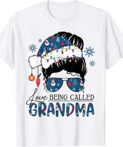 Love Being Called Grandma Messy Bun Xmas Lights Santa Hat Unisex Shirt