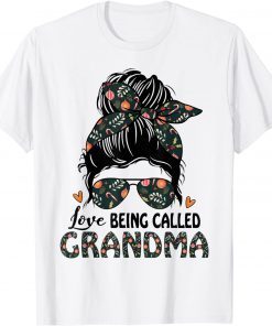 Love Being Called Grandma Messy Bun Xmas Ornament Floral T-Shirt