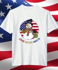 Love Never Melts Round Shaped American Flag Christmas Party T-Shirt