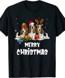 Merry Basset Hound Dog Christmas Pajama Reindeer Santa Light Gift Shirt