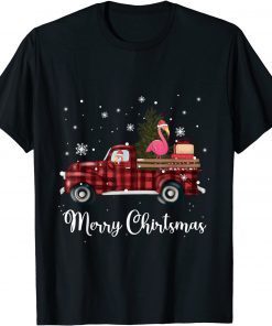 Merry Christmas Flamingo Farm Red Truck with Christmas Tree T-Shirt